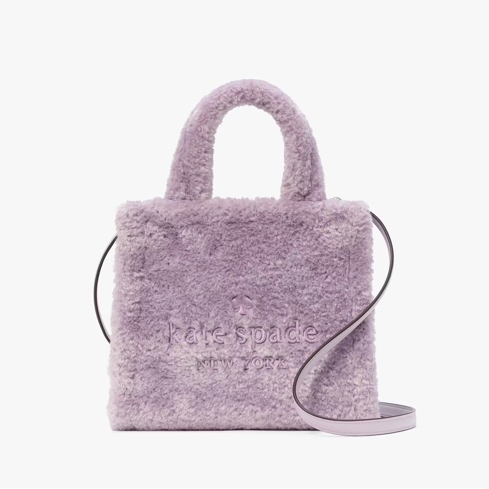 Kate Spade Ellie Faux Fur Small Tote Crossbody Violet Mist Purple Lilac KI861